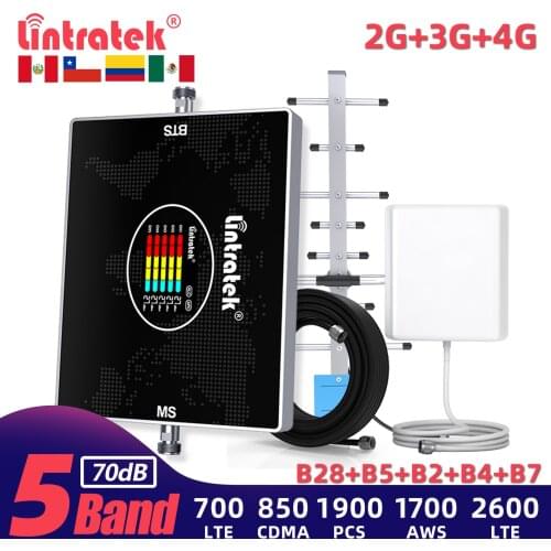 Lintratek 5 Band B28 700 800 850 1900 2600 B7 Singal Booster CDMA GSM LTE UMTS PCS AWS Cellular Amplifier 2G 3G 4G Rpeater Kit