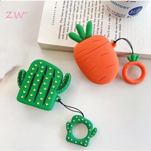 Cute Cactus Carrot Soft Pattern Silicone Keyring Protective Cover Bluetooth Anti-shock Wireless Sleeve Earphone Drop Airpods1/2
