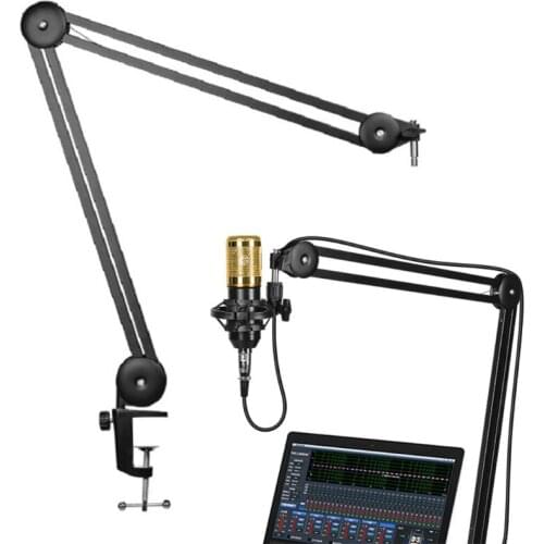 40JB Upgraded Mic Arm Microphone Stand Dual Layered Mic P-op Filter Suspension Boom Scissor Arm Stands for All Microphone