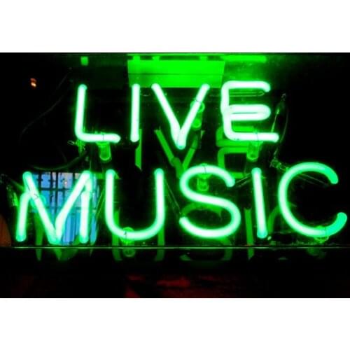 14“ Live Music Green Acrylic Custom Neon Light Lamp Sign Beer Handmade Real Glass Decorate Home Wall Room Windows Tube Artwork