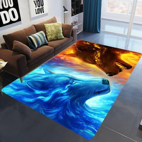Flame 3D printed living room carpet Crystal velvet waterproof non-slip bedroom mat Wolf tiger rug parlor kids room home Decor