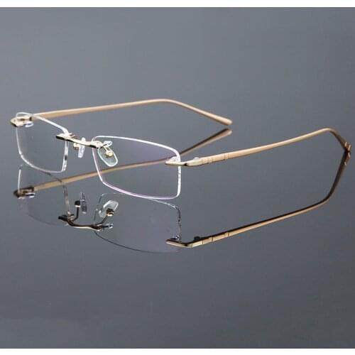 Women Men Al-mg Alloy Rimless Ultralight Eyeglasses Frame Can Custom Made with Myopic -1 To -6 and Presbyoic +1 to +4