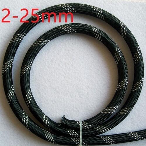 Black Silver PET Braided Wire Sleeve 3 4 6 8 10 12 16 20 25mm Tight High Density Insulated Cable Protection Expandable Colorful
