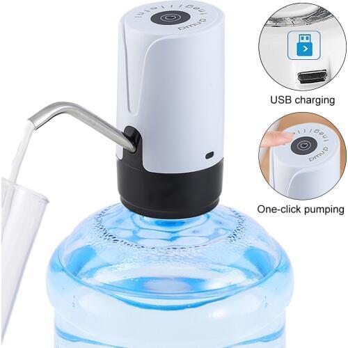 Portable Push-buttonRech Electric Dispenser Water Pump with USB Cable and Stainless Steel Tube for 4.5L-18.9L Barrelled Water