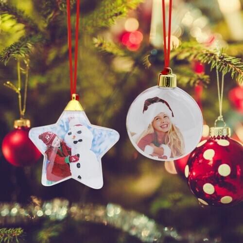 Christmas Transparent Plastic Photo Five-star Ball Christmas Decorations X-mas Tree Hanging Decor For Home DIY Party Kids Gifts