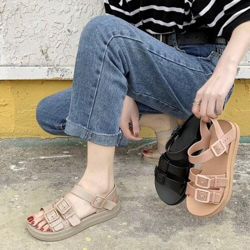 Belt buckle creepers summer brief student sandals soft bottom comfy casual women flats shoes non-slip femme sandalias mujer 2020