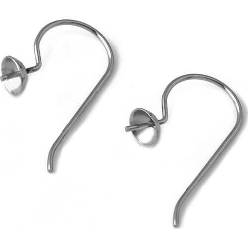 Stainless Steel Ear Wire Clip Earrings with 5mm Circle Bezel DIY Accessories Findings for Pearl Fishhook Earrings Making NO Fade