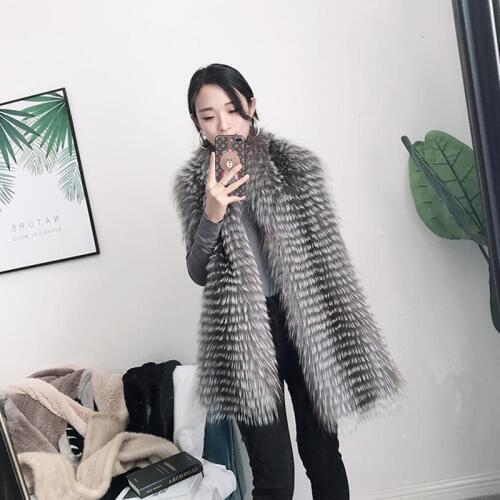 MS.MinShu Natural Fox Fur Shawl Silver Fox Fur Scarf striped in Layers design Real Fox Fur Shawl Winter Luxury Fluffy Fur Stole