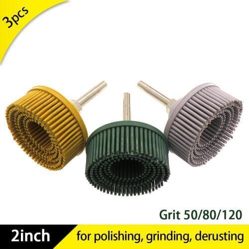 Bristle Disc 2Inch Emery Rubber Abrasive Brush Polishing Grinding Wheel With Attachment for Burr Rust scratch Removal