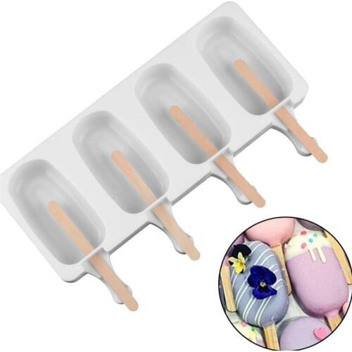 4 Cell Big Size Silicone Ice Cream Mold Popsicle Molds DIY Homemade Dessert Freezer Fruit Juice Ice Pop Maker Mould with Sticks