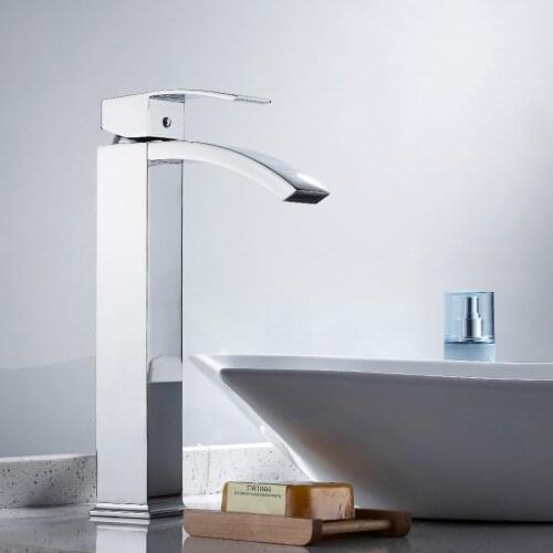 HOTBEST Waterfall Basin Faucet Bathroom Mixer Chrome Sink Basin Tap Deck Mounted Hot and Cold Water Mixer Taps