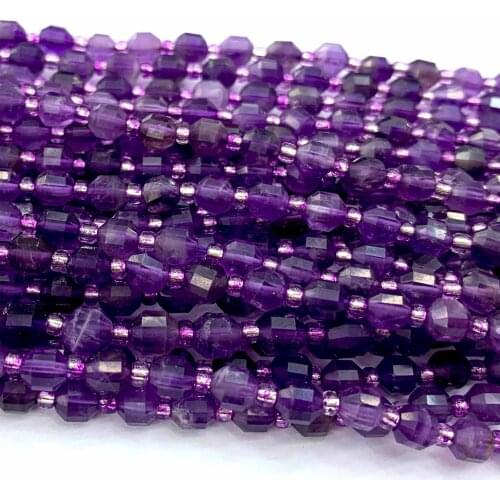 Veemake Amethyst DIY Necklace Bracelets Earrings Hard Cut Faceted Sharp Energy Column Beads For Jewelry Making Gemstone 06611