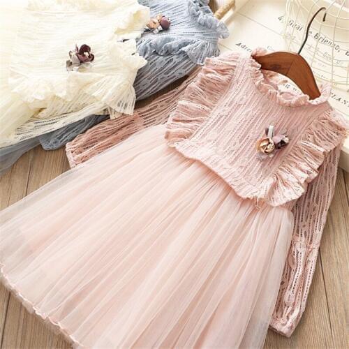 Spring autumn Girl lace princess flower dress children clothing baby girls birthday mesh tutu dresses for 2-7 years kids Clothes