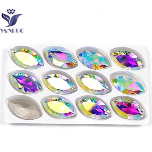 YANRUO 4227 Navette Horse Eyes Sparkly Crystal AB K9 Crystal Fancy Stones With Claws Crystal Sew On Metal For Jewelry Design
