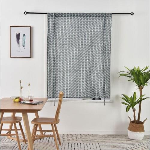 Geometric Printed Curtain Light Shade Flat Window Pastoral The Gray Arrow to Lifting Curtain Polyester / Cotton Rope Upper Open