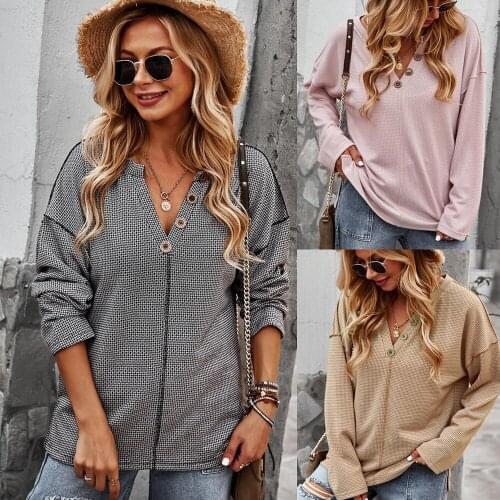 Autumn Women T-Shirts Patchwork Color Winter Casual Knitwear Full Sleeve Knitted Thick Pullovers Sexy V-Neck C3021