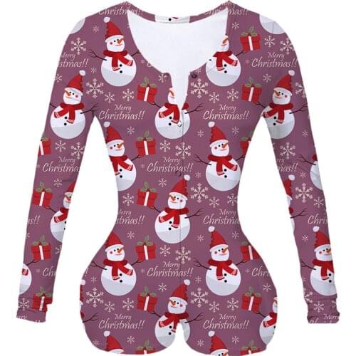 Women Custom Made Merry Christmas Snowman Sublimation Print Summer Long Sleeves Onesie