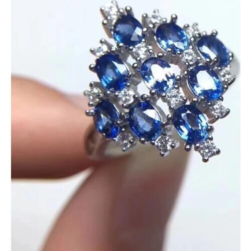 Fashion grace big array Natural blue sapphire gem Ring S925 Silver Natural gemstone Ring Women girl party gift fine Ring Jewelry