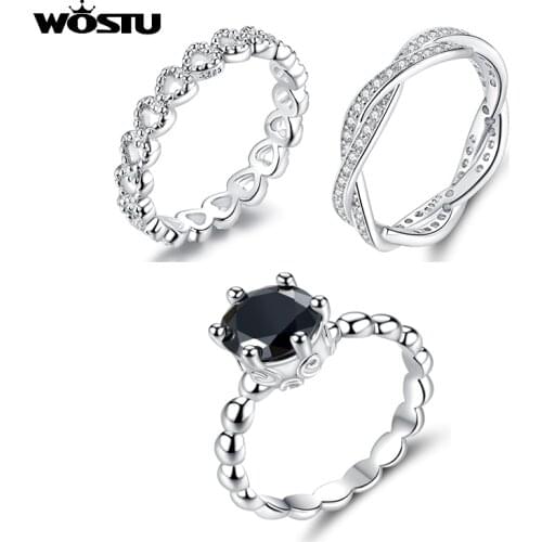 WOSTU Silver Plated S925 Ring Stackable Forever Heart Love Ring For Women Original Brand Fashion Ring Luxury Jewelry Gift FB7223