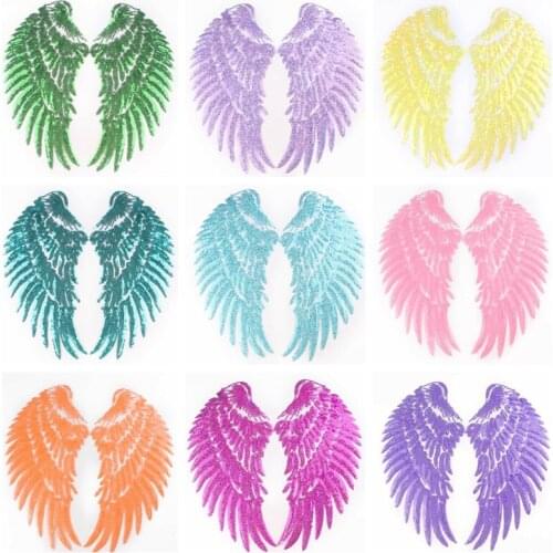 Pulaqi 1 Pair Wings Sequin Patch Stripe Embroidered Patches For Clothes Stickers Sequin Iron Sew On Patches Applique On Clothes