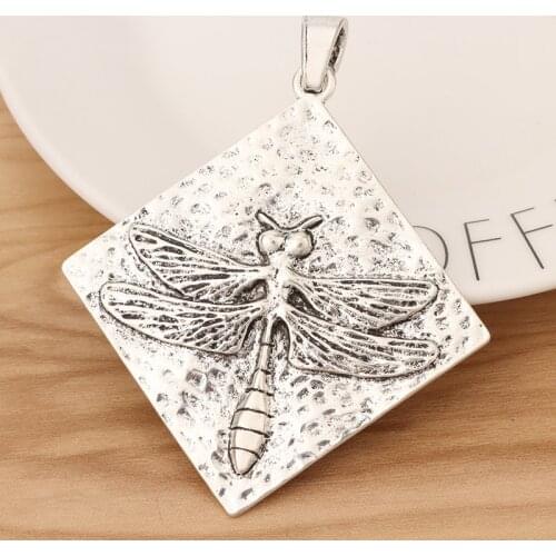 2 Pieces Tibetan Silver Large Hammered Dragonfly Charms Pendants for Necklace Jewellery Making Findings 91x73mm