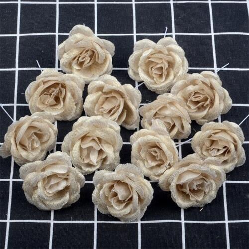 30pcs 4cm Silk Gold Artificial Rose Flower Heads Decorative Flowers for Wedding Home Party Decoration Mini DIY Fake Flower Wall