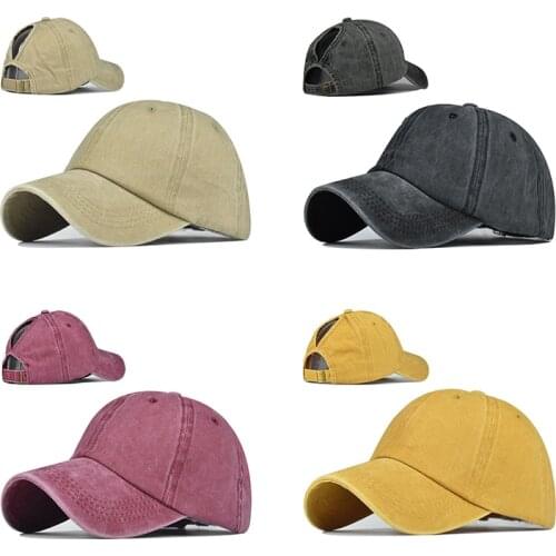 Plain Solid Color Men Women Baseball Ponytail Caps Visor Hat Adjustable Nylon Fastener Tape Casual Sports Hip Hop Cap