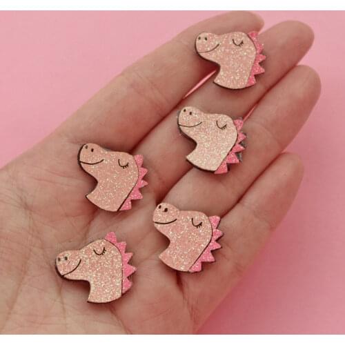 20Pcs Glitter Pink Dinosaur for DIY Clothes Hat Sewing Material Kids Headwear Kawaii Animal Accessories