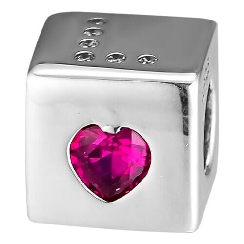 Fits for Pandora Beads Bracelets Love Dice Charms with Red & Clear CZ 100% Original 925 Sterling Silver Jewelry Free Shipping