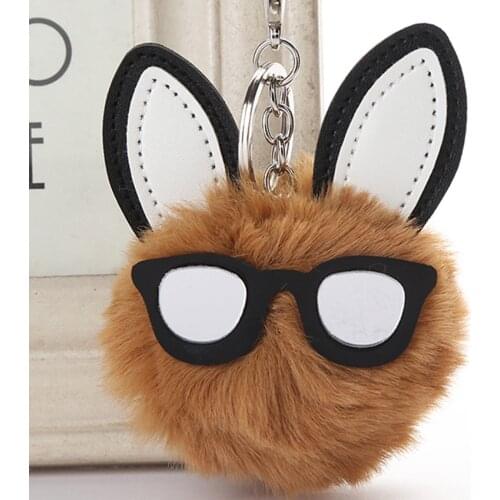 Bunny ears fur ball keychain pendant fur ball pendant accessories PU ear car bag key chain