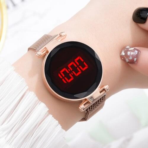 Fashion Digital Magnet Watches For Women Luxury Rose Gold Mesh Dress LED Quartz Watch Female Clock Relogio Feminino Dropshipping