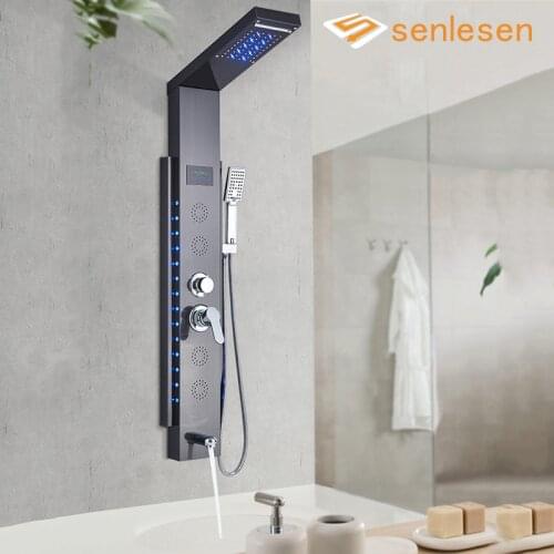 Senlesen Shower Panel Bathroom System LED Big Digital Screen Stainless Steel Waterfall Rainfall Tap