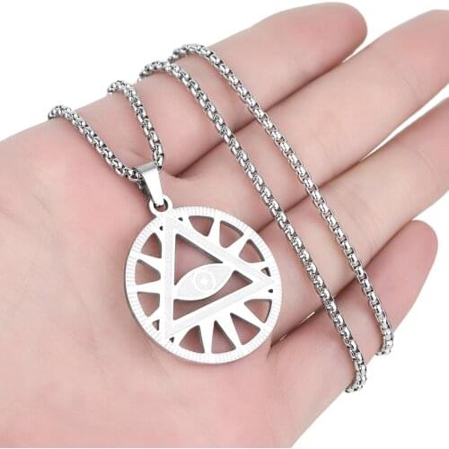 Cxwind Stainless Steel Egyptian Egypt Pyramid Pendant Necklace All-Seeing Evil Eye Necklace Geometric Triangle Choker Jewelry