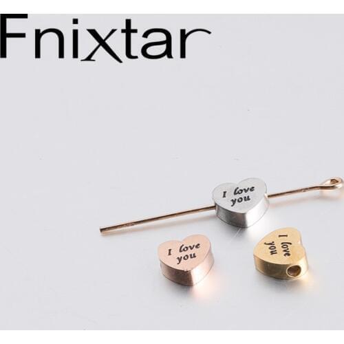 Fnixtar 1.8mm Hole Beads Stainless Steel Small Love Heart Bead Carved I Love You Letter Beads DIY Charms 20piece/lot