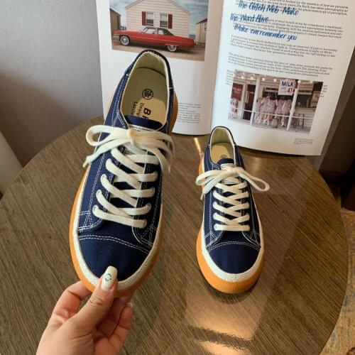Korean Style Chic Niche Canvas Shoes Girl 2021 Autumn New Design Women Casual Shoes Thick-soled Platform Shoe Low-rise Dark Blue