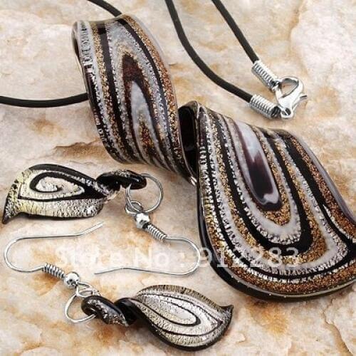 De Bijoux Spiral Black Murano Necklace Earrings Set, 6 Sets