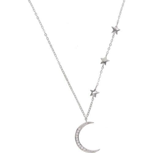Hot Sale Delicate Moon star pendant Necklace Jewelry Gold silver color Moon star Necklace paved clear cz Birthday Valentine Gift