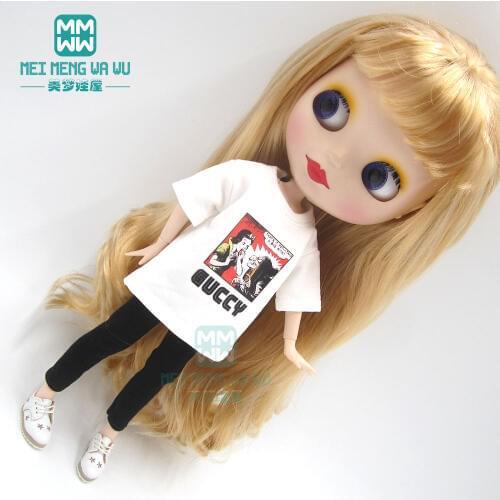 Blyth clothe fashion loose T-shirt, tight pants, leather shoes for Blyth Azone 1/6 doll accessories