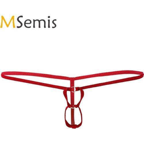 MSemis Men Thongs and G strings Erotic Lingerie Low Rise with Elastic Waistband Front Two Penis Holes T-back Briefs Underwear
