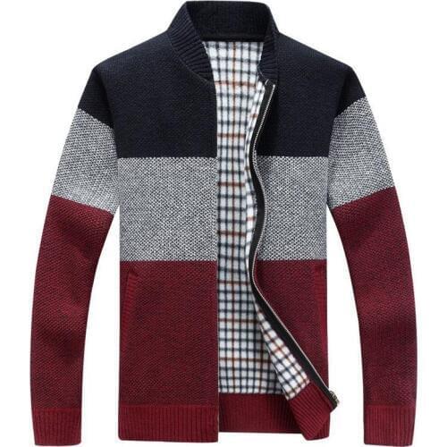 Autumn Winter Patchwork Sweaters Men Casual Thick Warm Cardigan Cashmere Coats Autumn Sweatercoat Jackets Knitted Zipper Coat