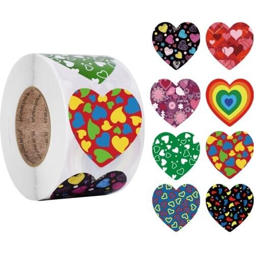New style Colour 50-500pcs heart shape Valentines Day stickers Birthday Party Seal Labels cute stickers self-adhesive label