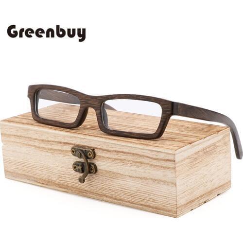 New green bamboo-wood spectacles frame square flat lens myopia frame bamboo-brown full frame slotted frame