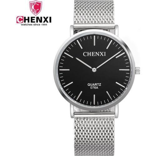 New CHENXI Men Quartz Watch Ultra Thin Minimalist Design Fashion Business Men Watch Silver Stainless Steel Mesh Belt PENGNATATE