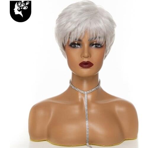 Your Beauty White Blonde Ombre Straight Short Wigs with Bangs High Temperature Fiber Synthetic Brown Hair for Femail