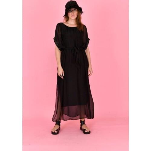 Sleeves Sequin Detailed 100% Silk Fabric Long Dress 2021 New Fashion Womens Night Clothing 3 Different Color Options