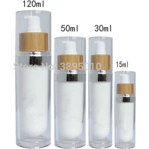 15/30/60/120ml Empty Acrylic Lotion/Emulsion Press Pump Bottle with Bamboo pump F957
