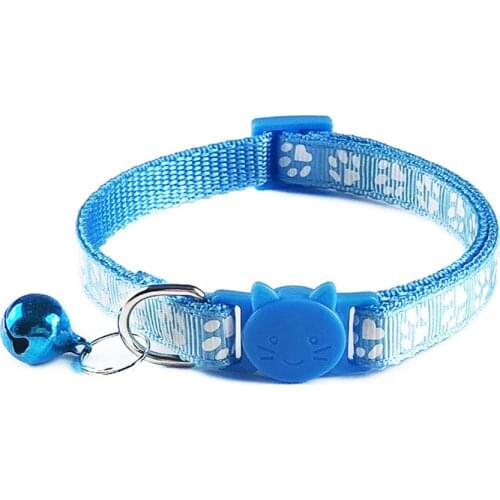 Adjustable Cat Collar Kitten Necklace Safety Buckle Neck Strap Belt For Cat Paw Claw Print Pattern With Bell Pet Collar