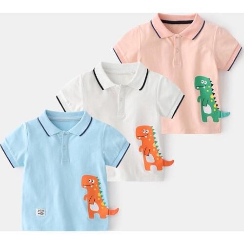 Summer Boys Polo Shirt Short Sleeve Boys Cotton Polo Shirts Cartoon Dinosaur Kids Tops Baby Shirt For Kids
