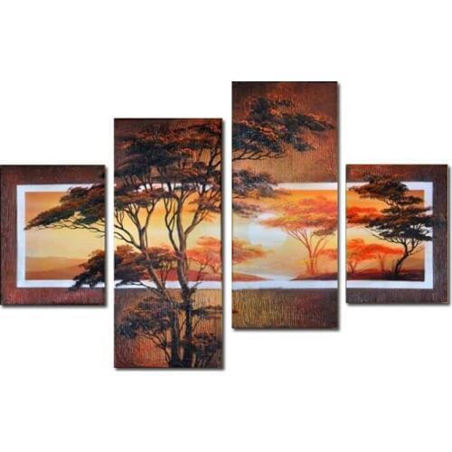 Hand painted beautiful landscape tree modern abstract oil painting on canvas 4 piece/set wall art for living room