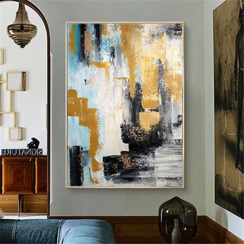 Hand-painted modern oil painting gold foil abstract texture canvas painting light luxury home living room decoration wall art